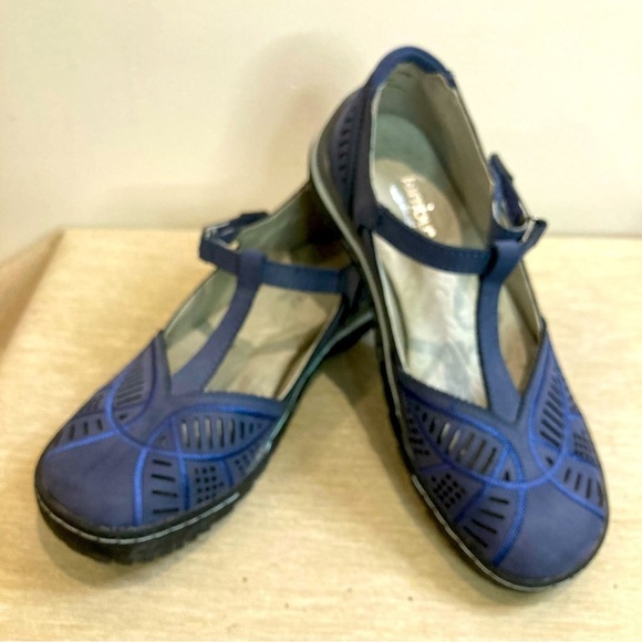 JAMBU  Sz 7 Bridget Leather Pop Stitching Comfort Secure Closure T-post Sandals - Picture 1 of 14